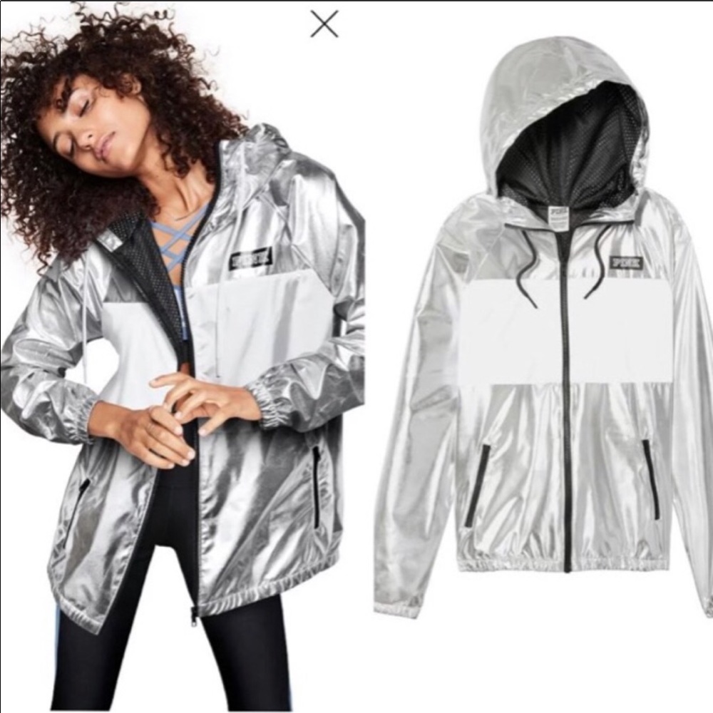 VS PINK Metallic Silver Full Zip Anorak Jacket